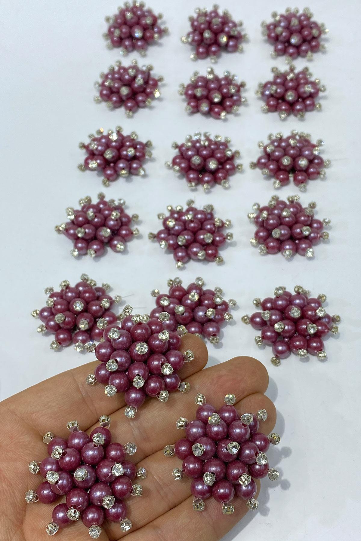 Mürdüm İnci Boncuklu Taşlı Broş