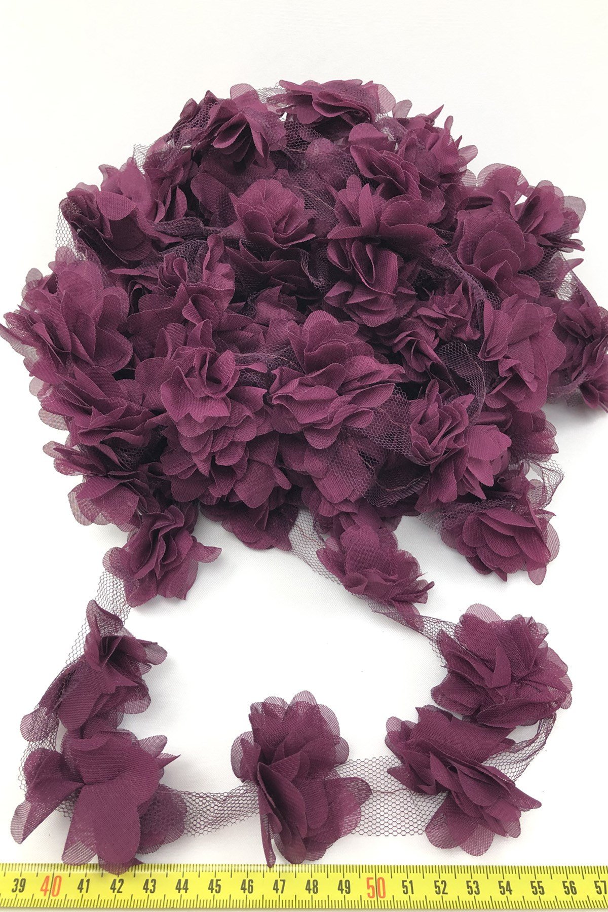 Mürdüm Renk Lazer Kesim Tül Çiçek