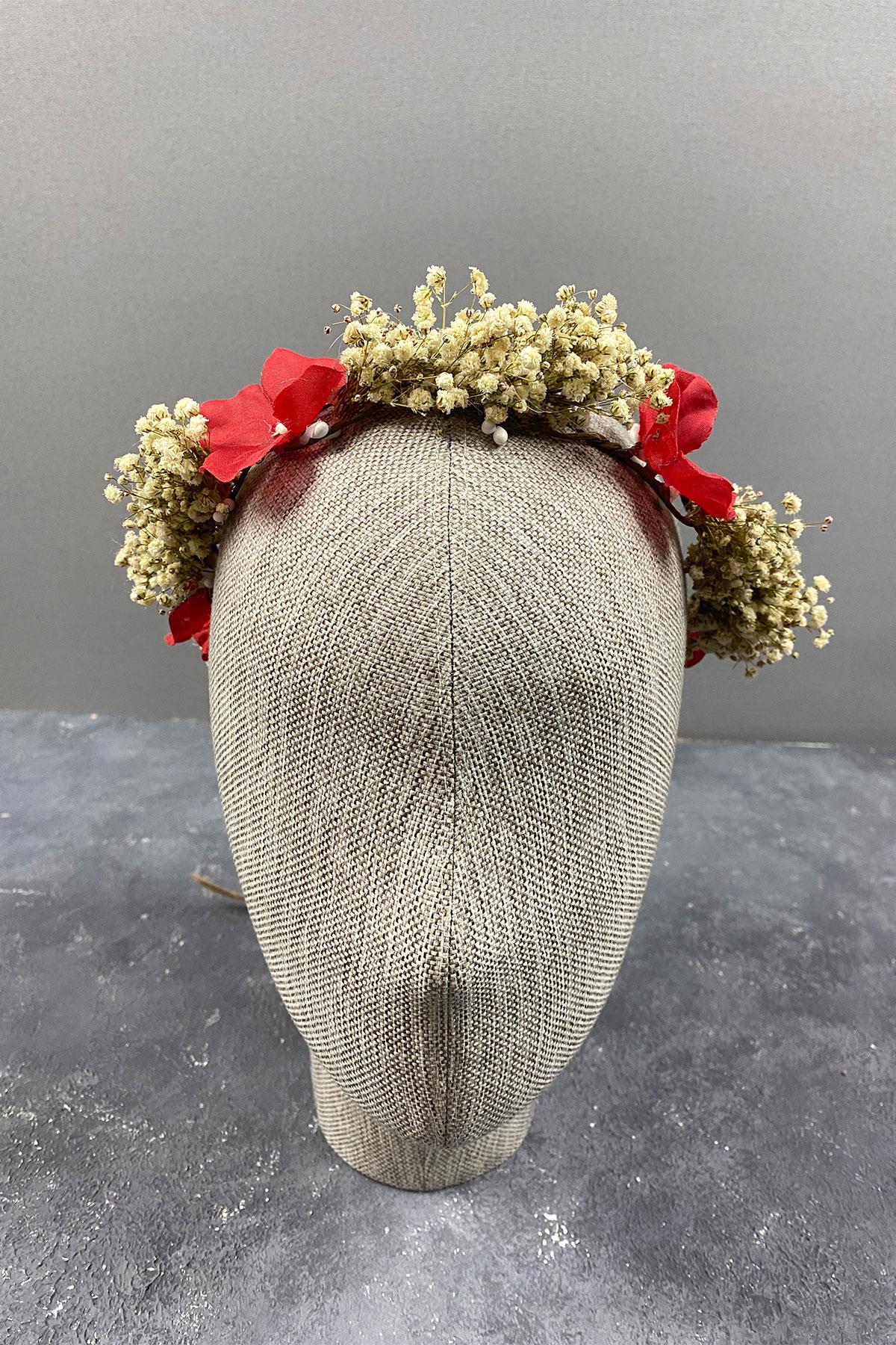 Ortanca Ve Şoklanmış Cipso Kuru Çiçekli Dış Çekim Gelin Tacı