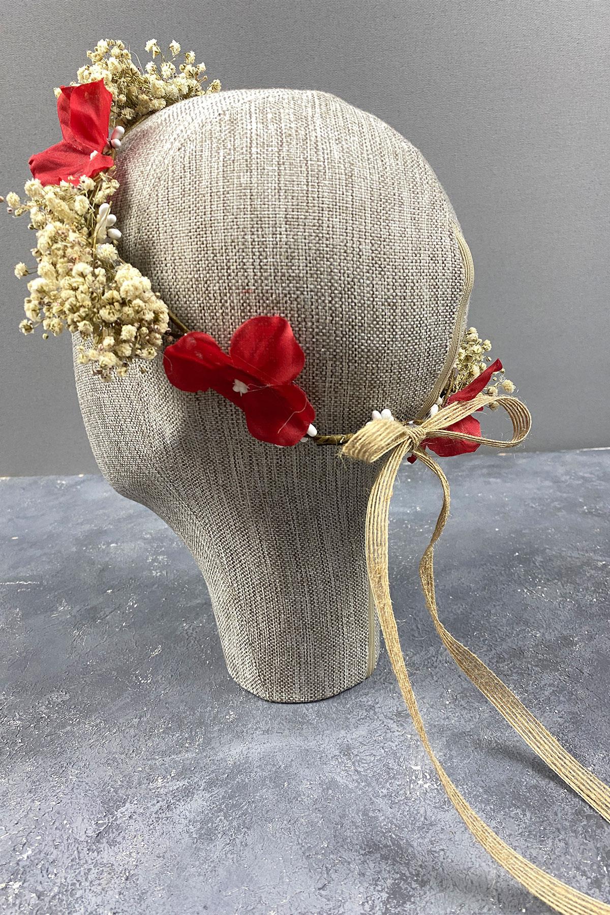 Ortanca Ve Şoklanmış Cipso Kuru Çiçekli Dış Çekim Gelin Tacı