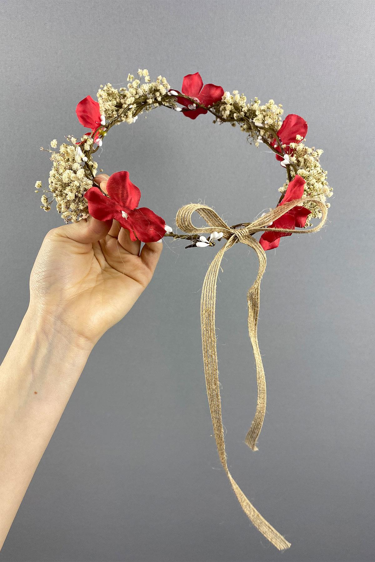 Ortanca Ve Şoklanmış Cipso Kuru Çiçekli Dış Çekim Gelin Tacı