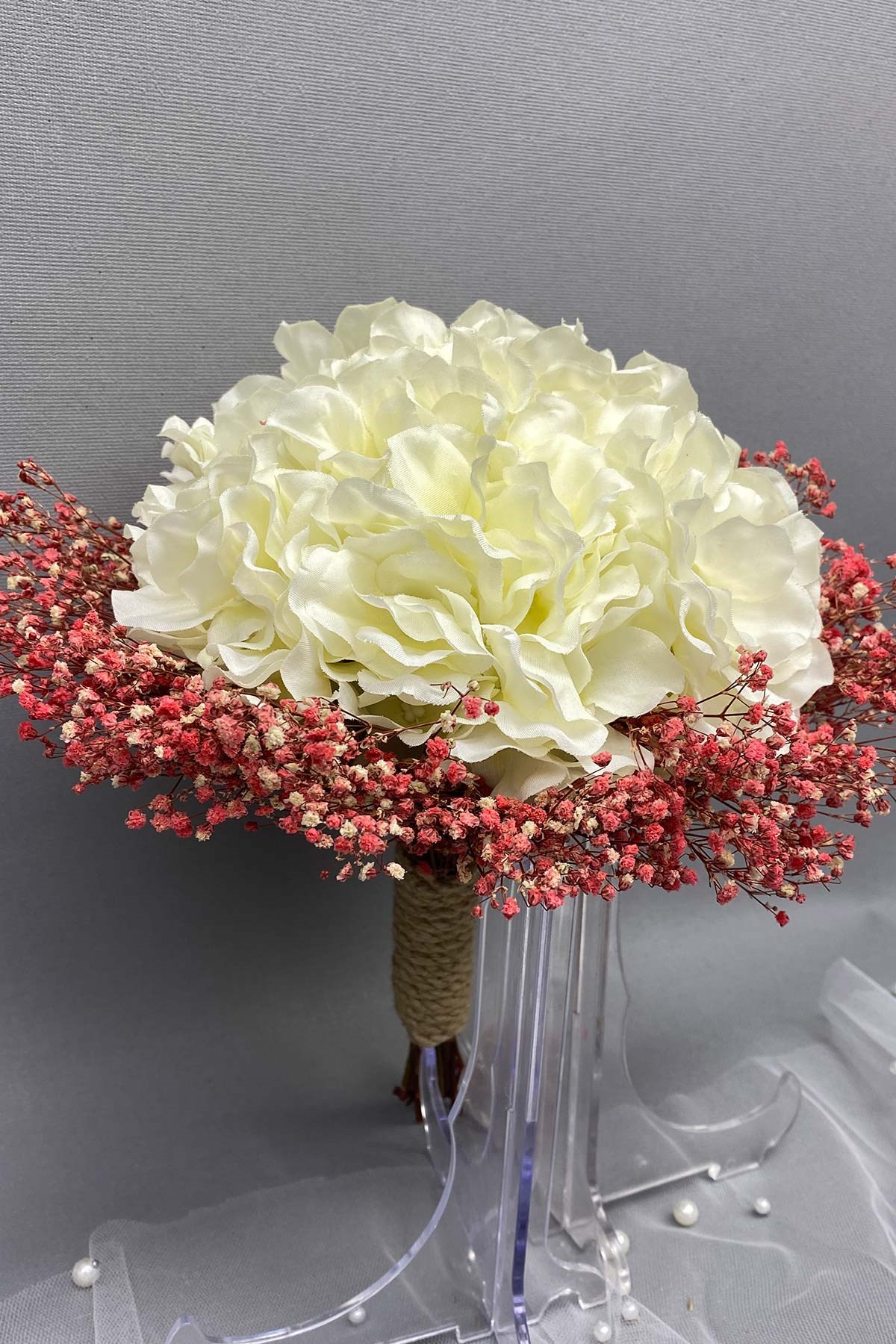 Ortancalı Gelin Buketi,Nikah Şapkası ve Gelin Eldiveni Seti