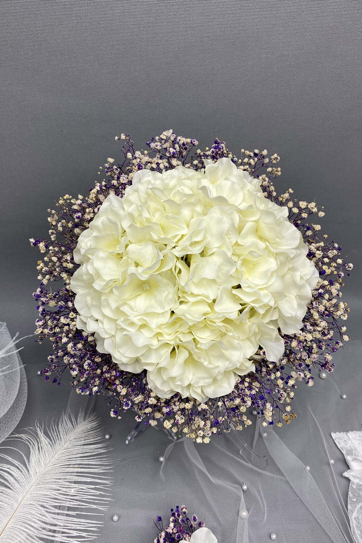 Ortancalı Gelin Buketi,Nikah Şapkası ve Gelin Eldiveni Seti