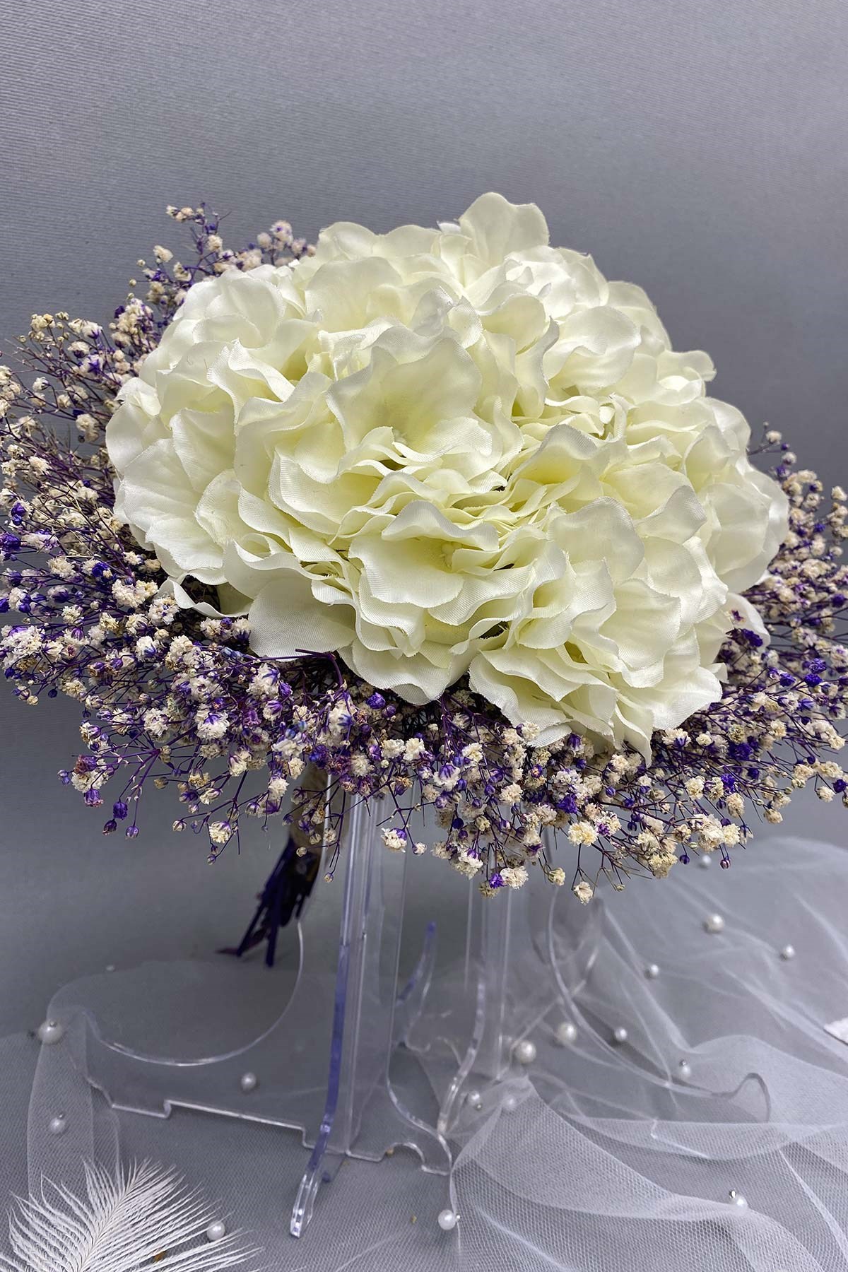 Ortancalı Gelin Buketi,Nikah Şapkası ve Gelin Eldiveni Seti