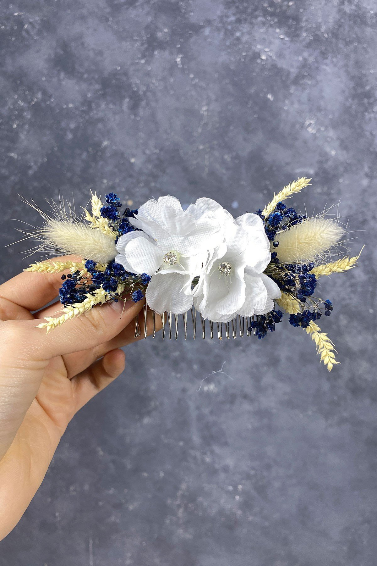 Özel Tasarım Taşlı Çiçekli Taraklı Saç Tokası