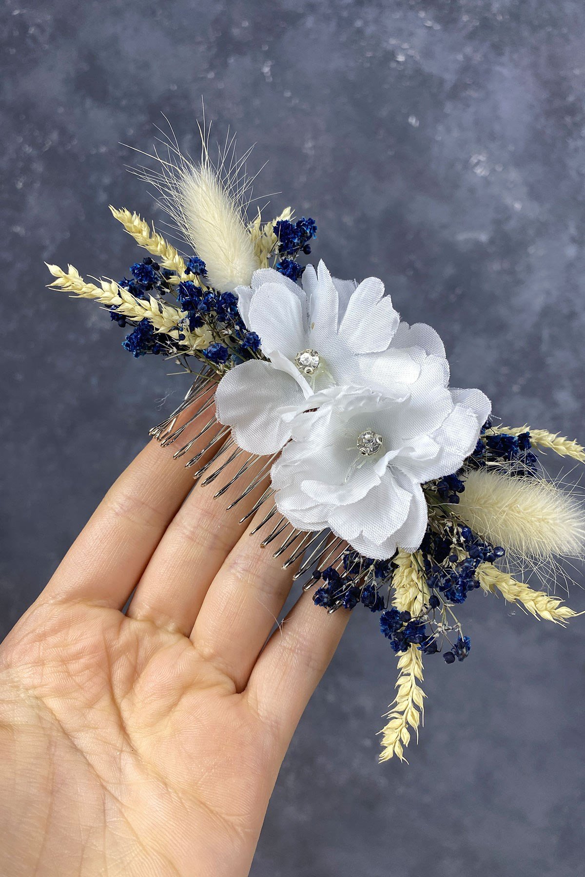 Özel Tasarım Taşlı Çiçekli Taraklı Saç Tokası