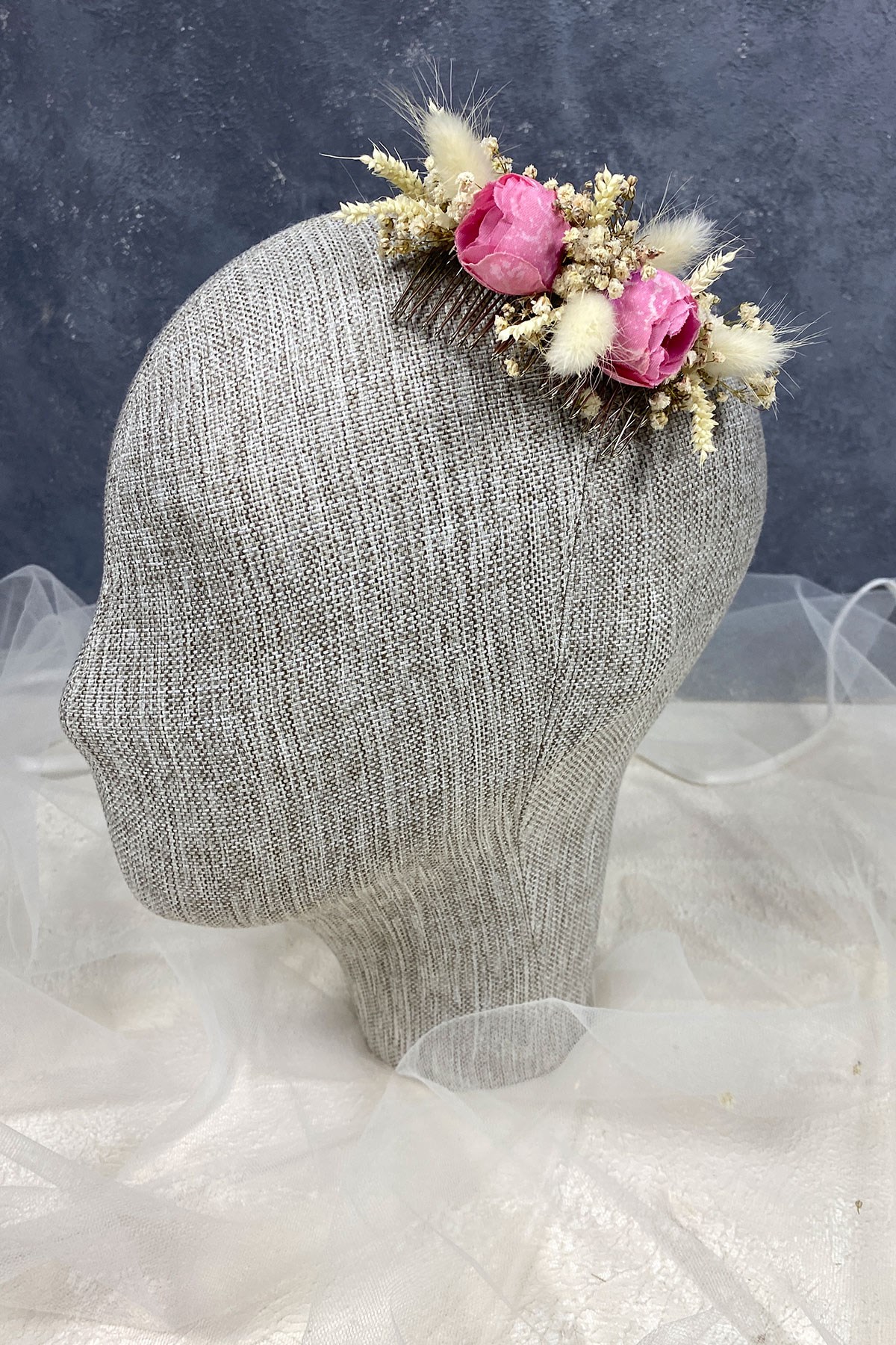 Pamuk Otu Cipso ve Yapay Çiçekli Taraklı Saç Tokası