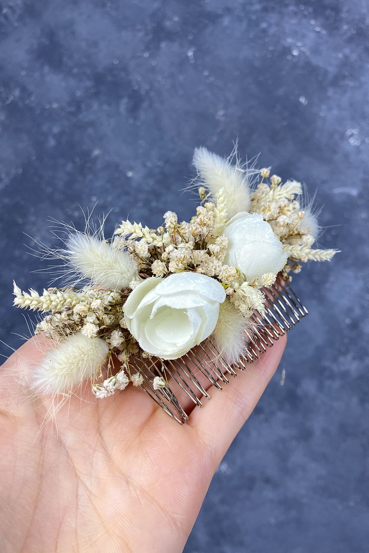 Pamuk Otu Cipso ve Yapay Çiçekli Taraklı Saç Tokası