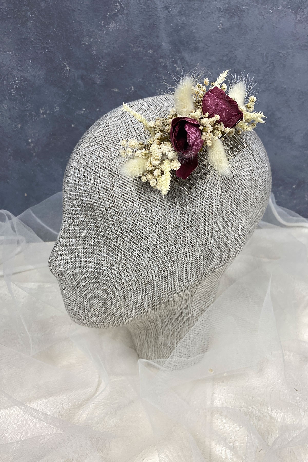 Pamuk Otu Cipso ve Yapay Çiçekli Taraklı Saç Tokası