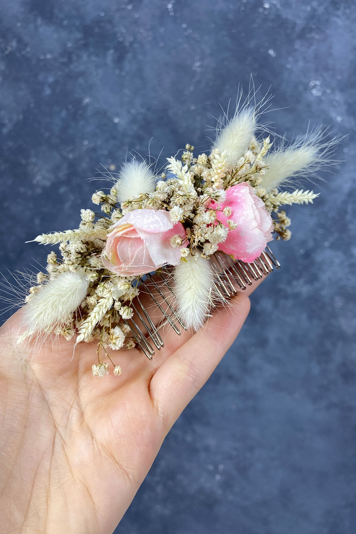 Pamuk Otu Cipso ve Yapay Çiçekli Taraklı Saç Tokası