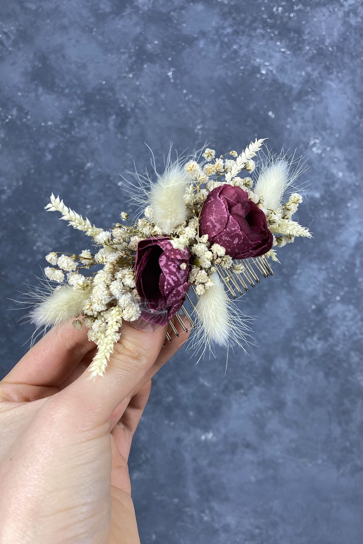 Pamuk Otu Cipso ve Yapay Çiçekli Taraklı Saç Tokası