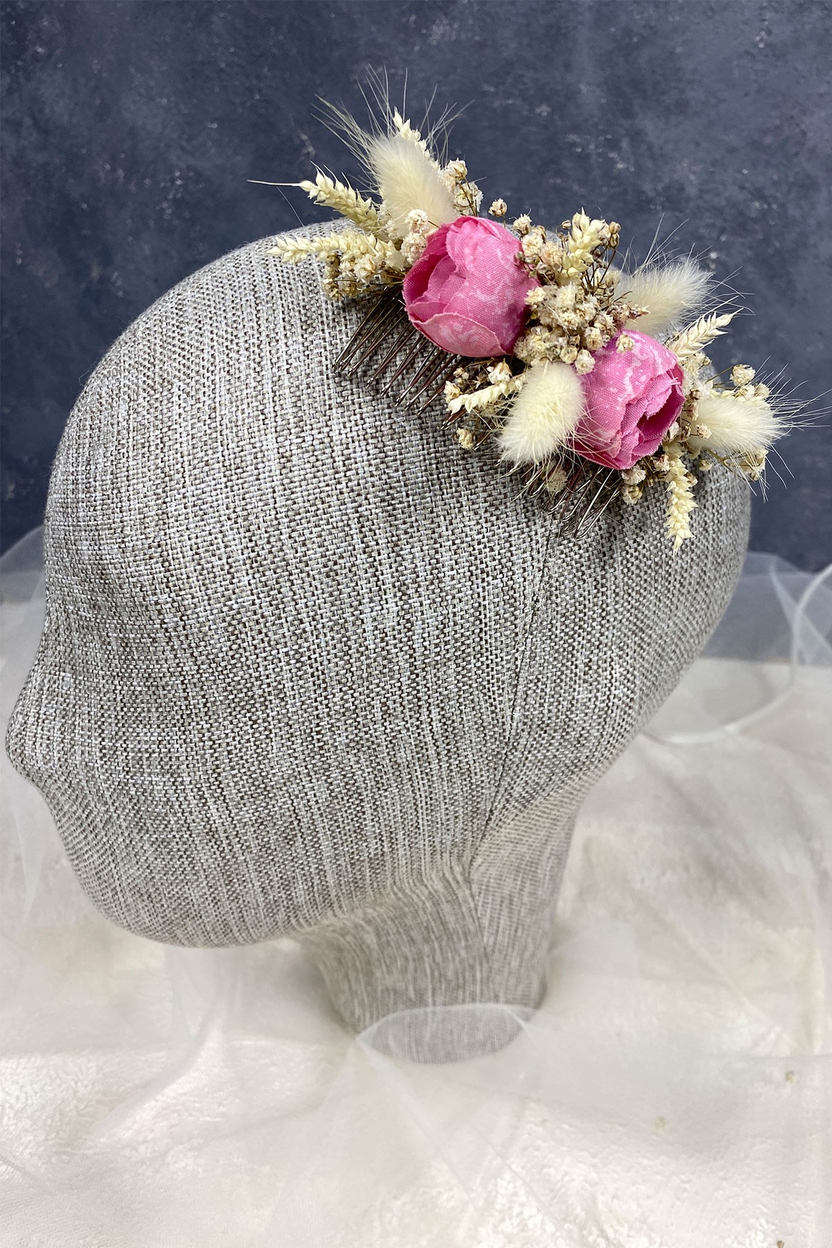 Pamuk Otu Cipso ve Yapay Çiçekli Taraklı Saç Tokası