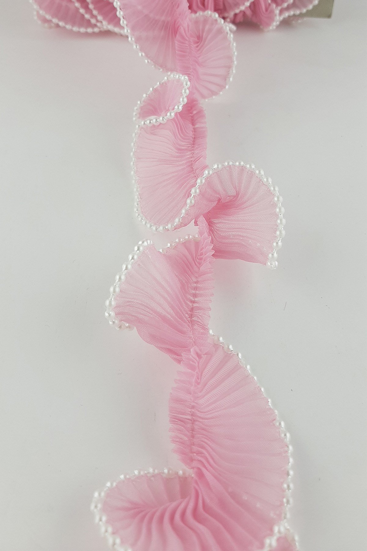 Pembe  İncili Plise Fırfır