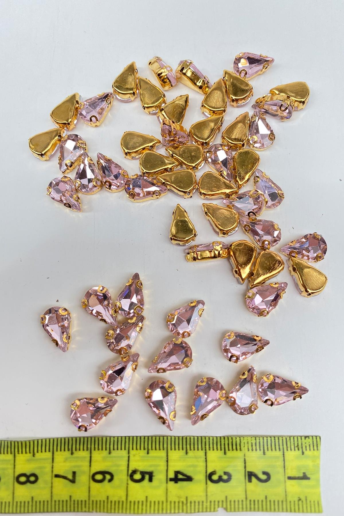 Pembe Gold Zeminli Dikme Parlak Cam Damla Boncuk 10 Adet