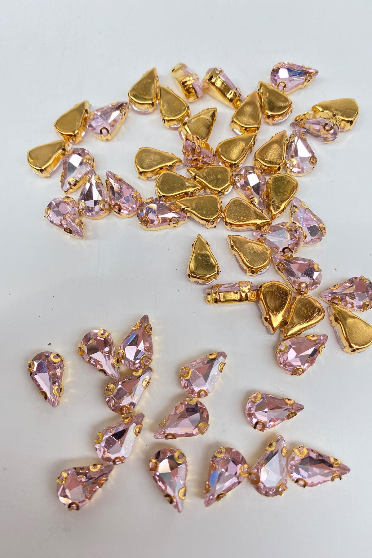 Pembe Gold Zeminli Dikme Parlak Cam Damla Boncuk 10 Adet