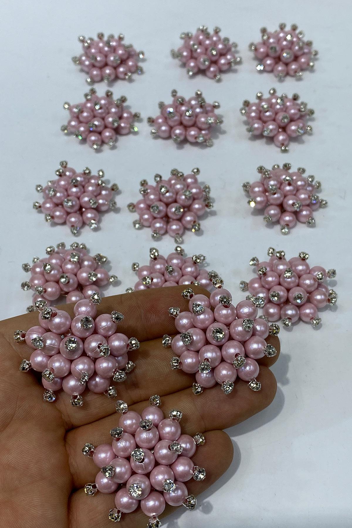 Pembe İnci Boncuklu Taşlı Broş