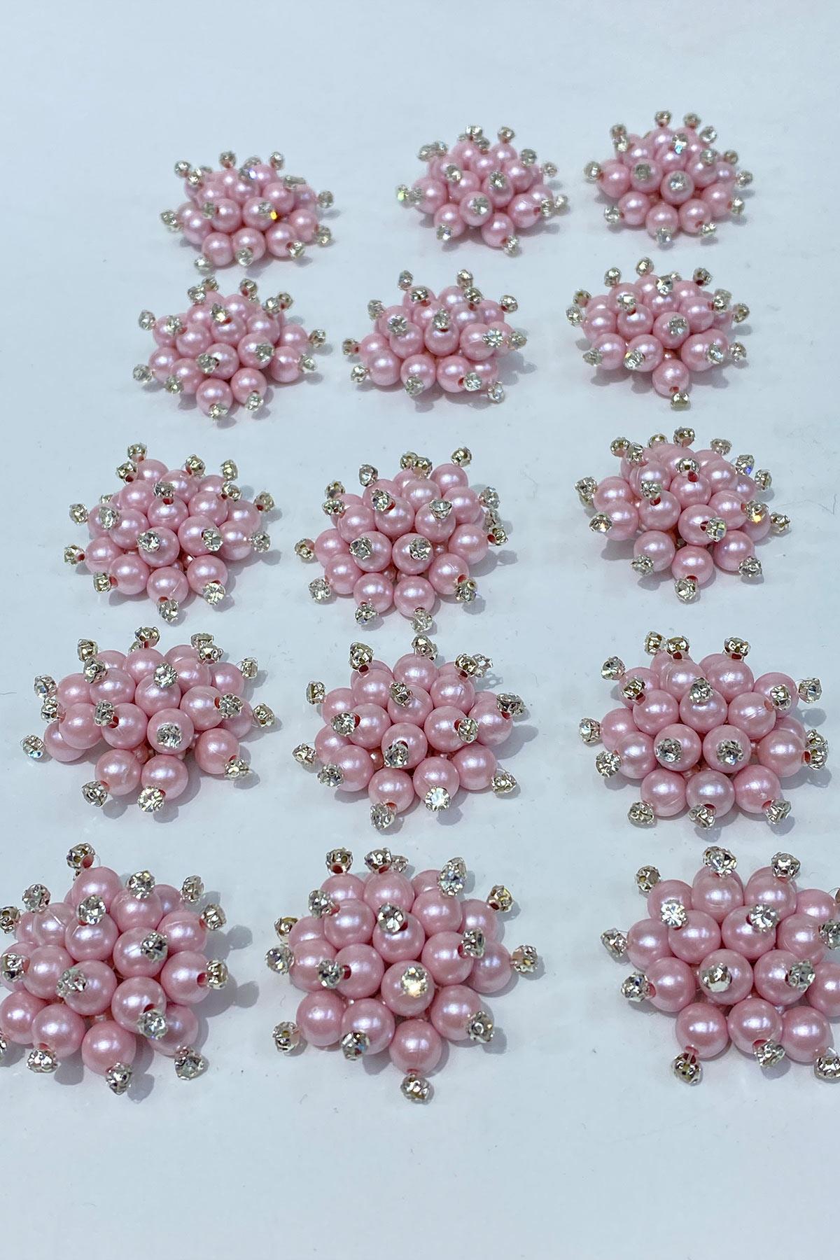 Pembe İnci Boncuklu Taşlı Broş