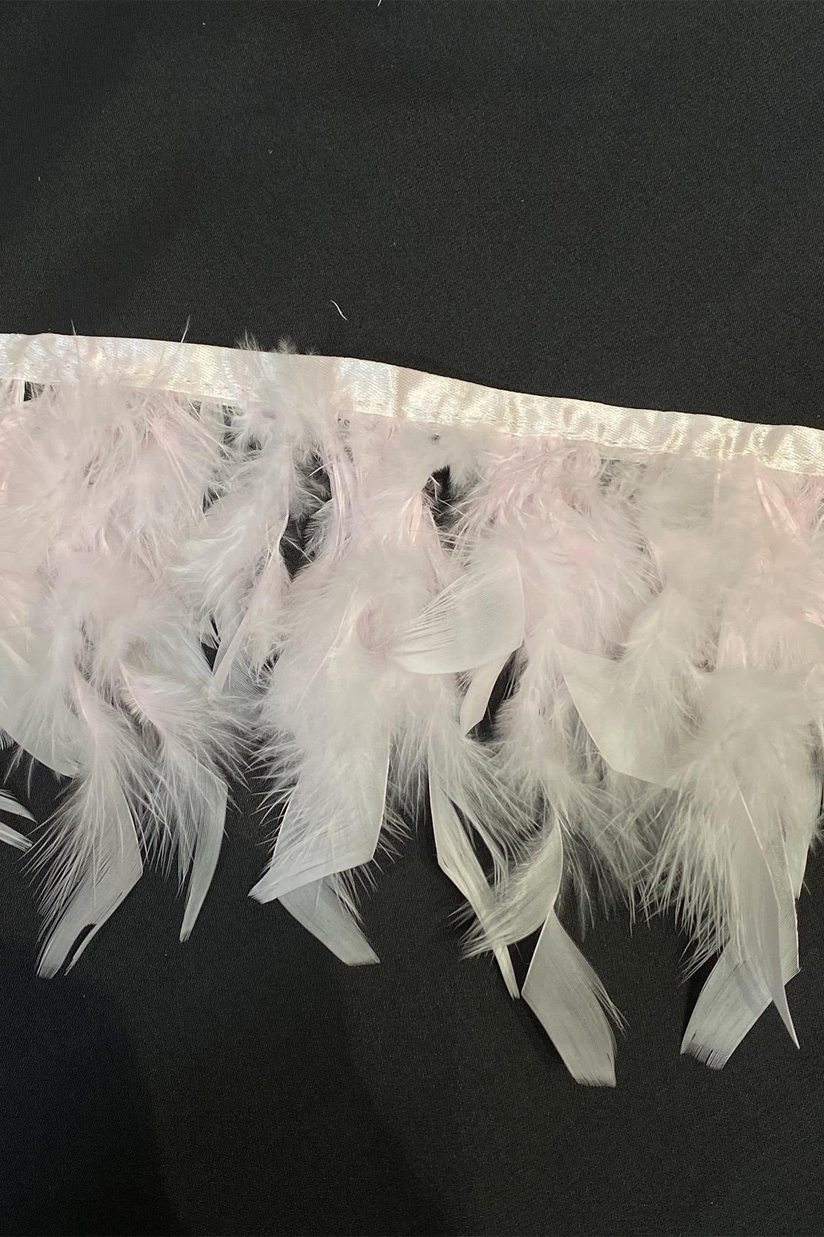 Pembe Kaz Tüyü Otriş Biyeli Şerit Tüy