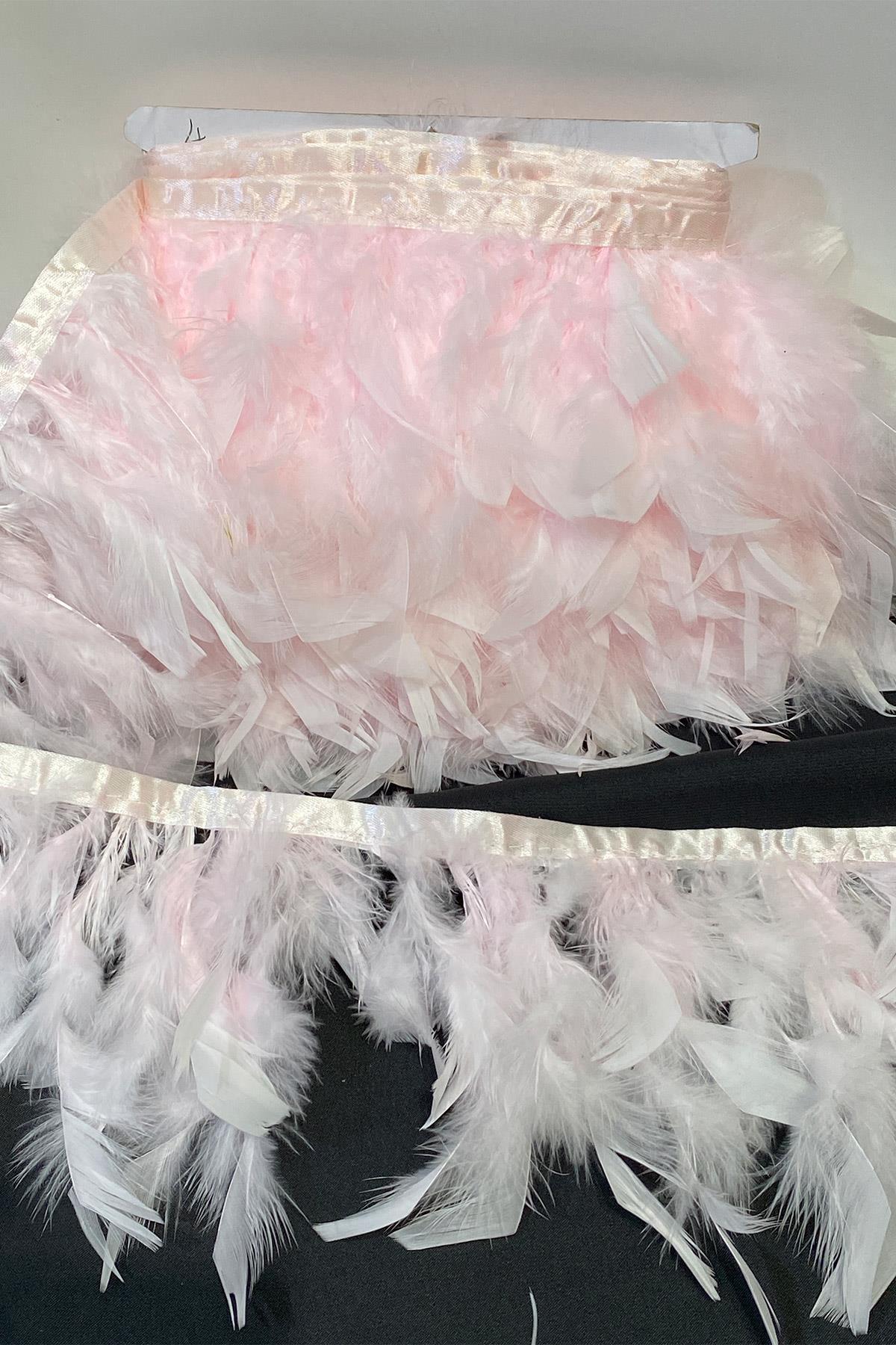 Pembe Kaz Tüyü Otriş Biyeli Şerit Tüy