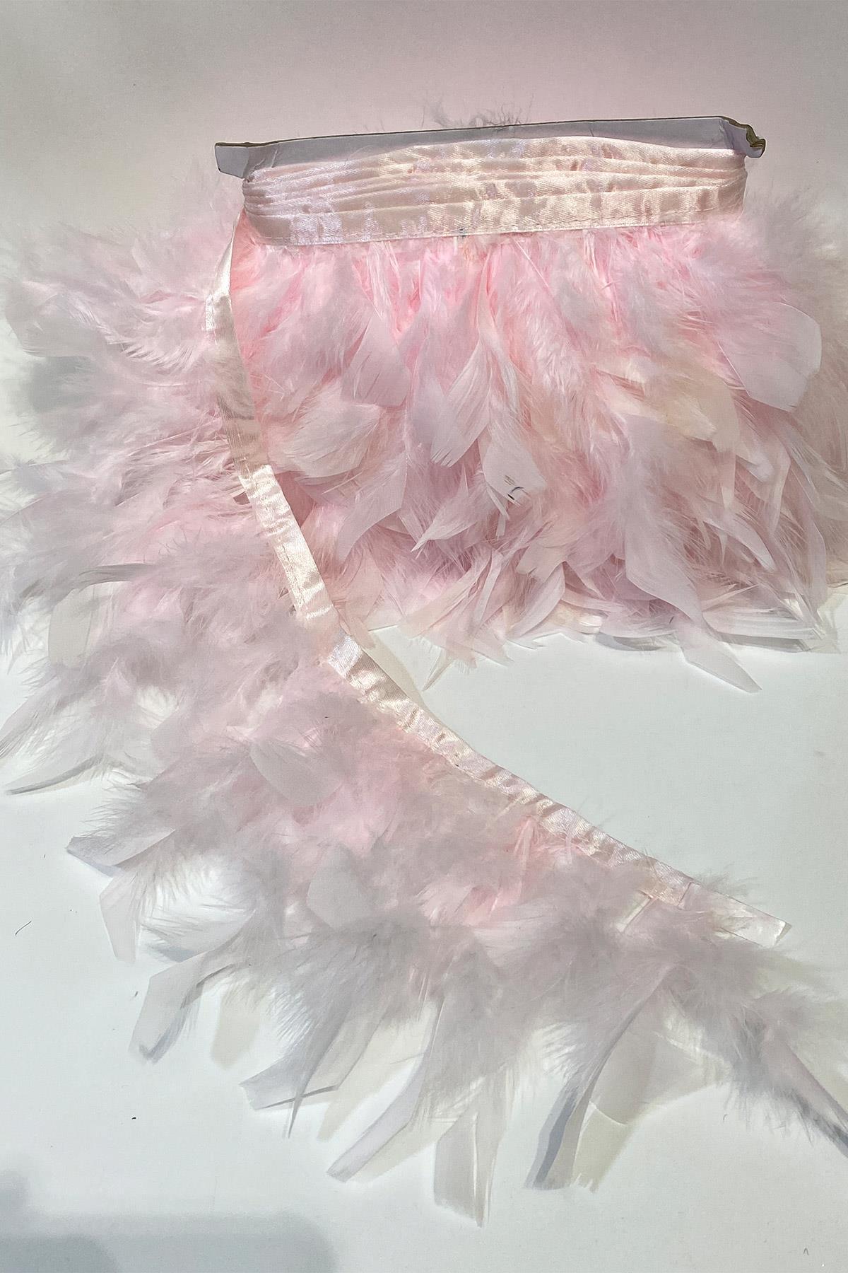 Pembe Kaz Tüyü Otriş Biyeli Şerit Tüy