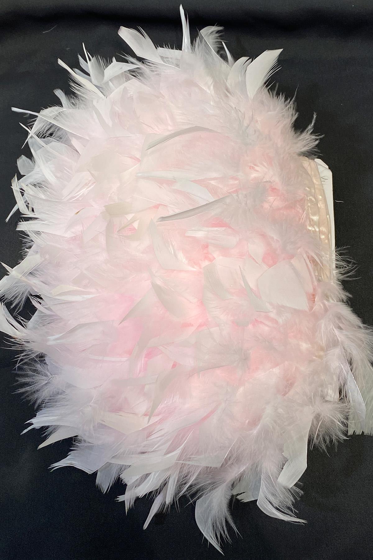 Pembe Kaz Tüyü Otriş Biyeli Şerit Tüy