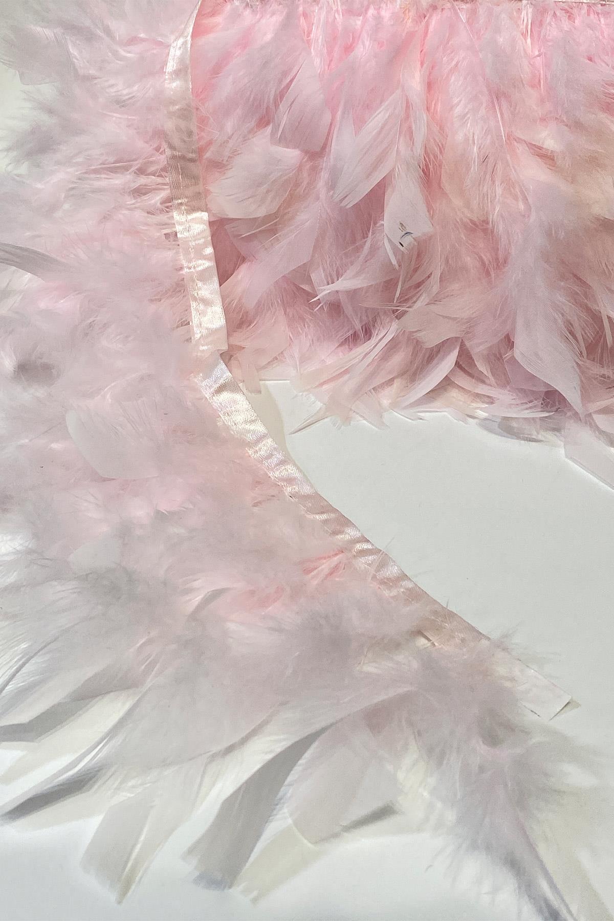 Pembe Kaz Tüyü Otriş Biyeli Şerit Tüy