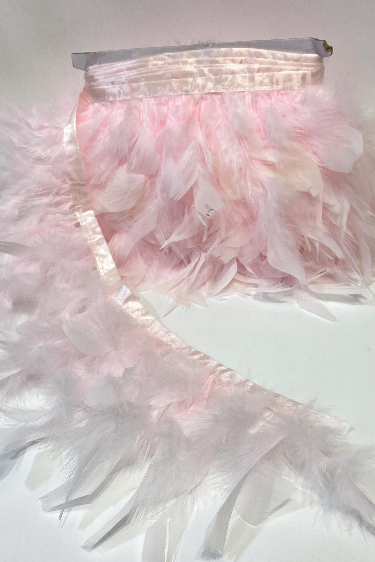 Pembe Kaz Tüyü Otriş Biyeli Şerit Tüy