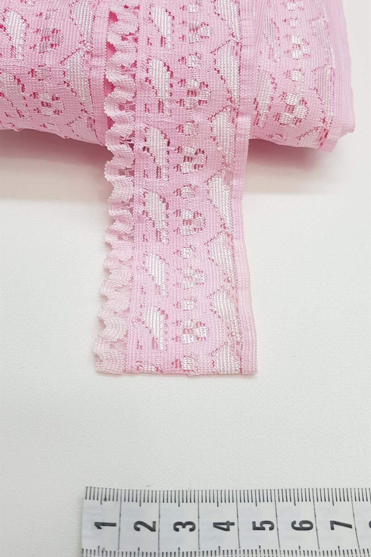 Pembe Likralı Esnek Dantel