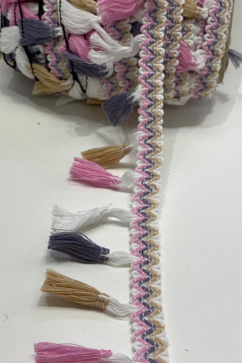 Pembe Rengarenk Pamuk Topuzlu Saçak Püskül