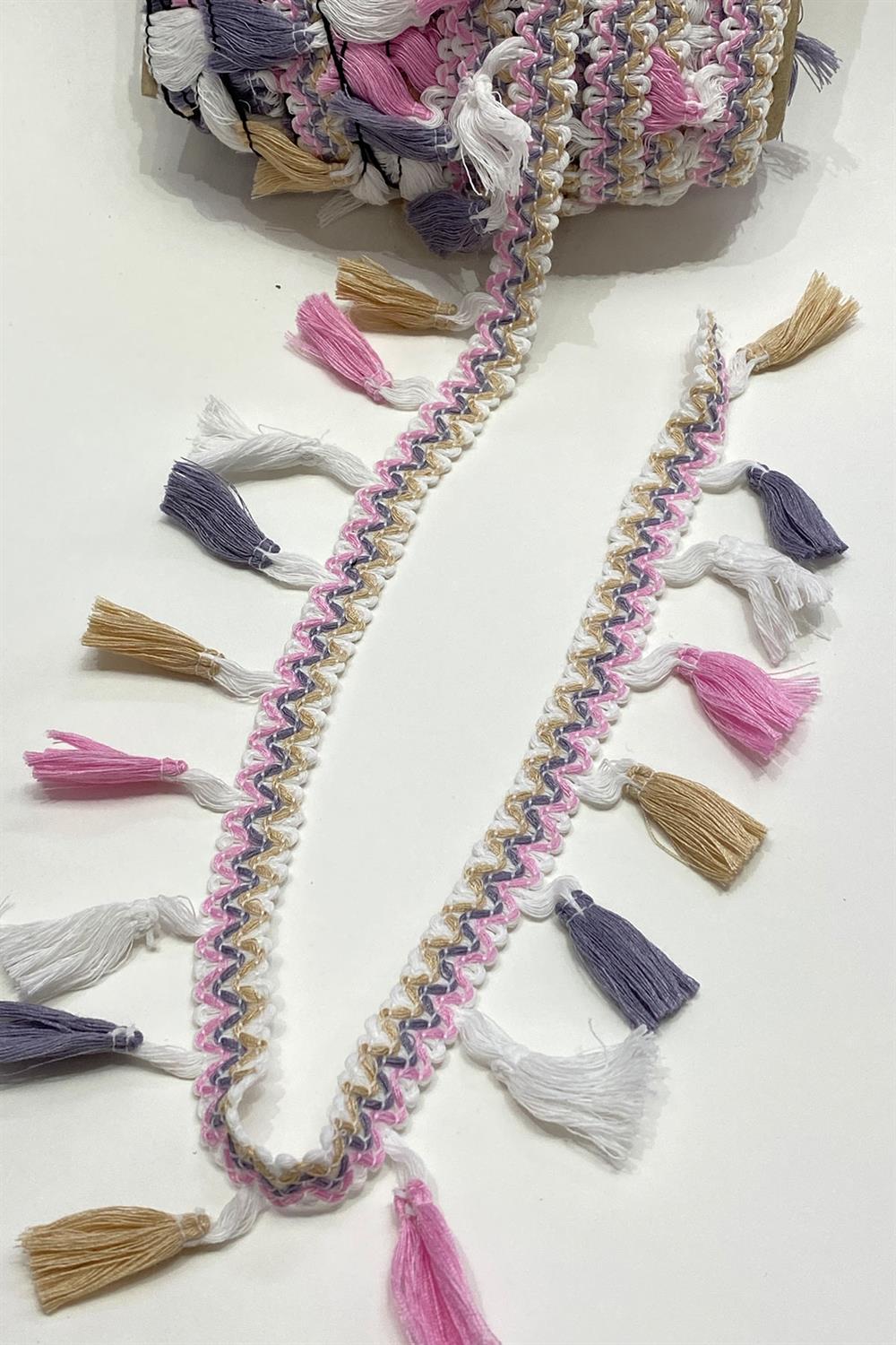 Pembe Rengarenk Pamuk Topuzlu Saçak Püskül