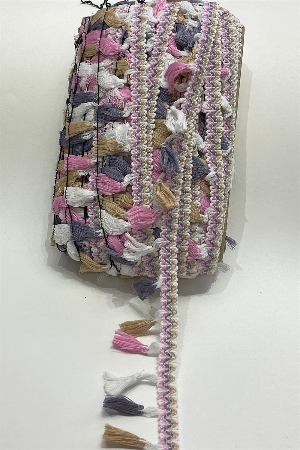 Pembe Rengarenk Pamuk Topuzlu Saçak Püskül