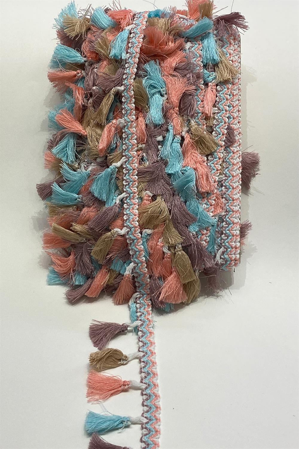 Pembe Rengarenk Pamuk Topuzlu Saçak Püskül