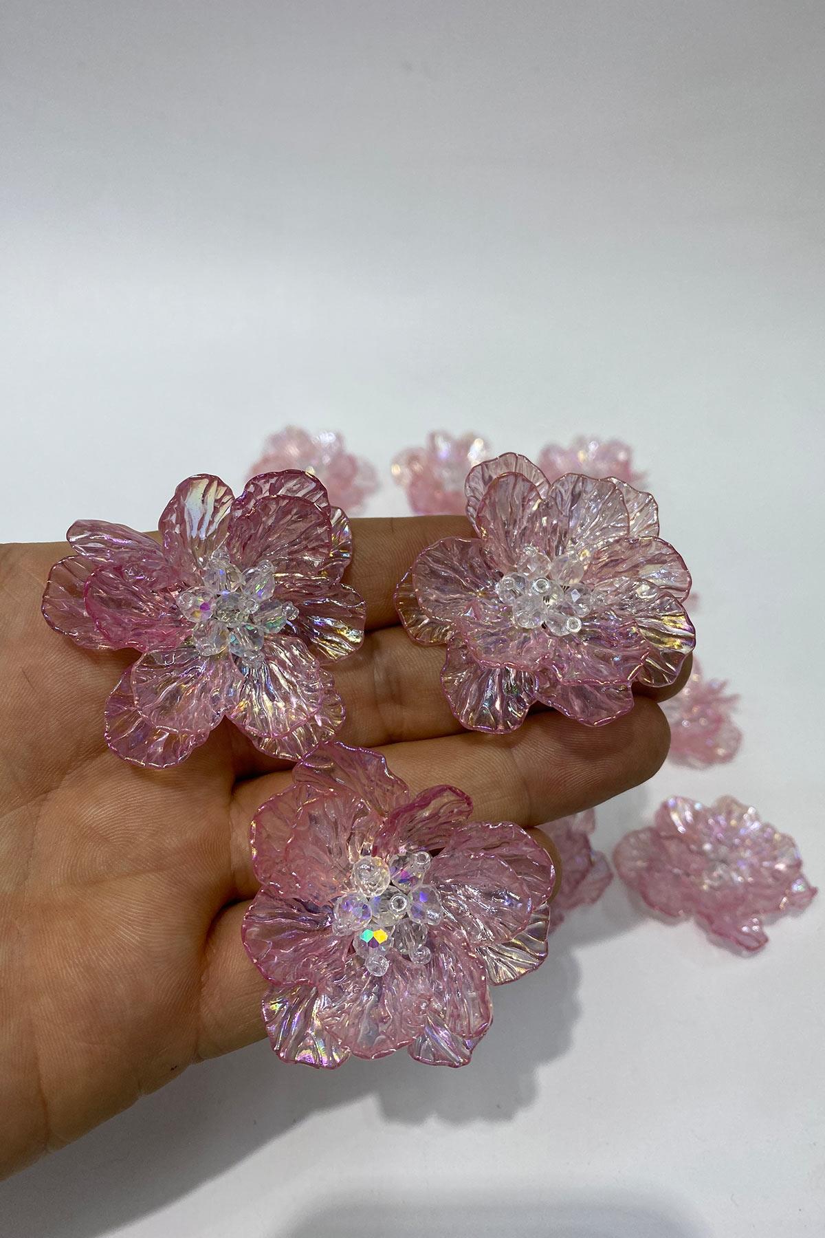 Pembe Sedef Yapraklı Kristal Boncuklu İncili Broş