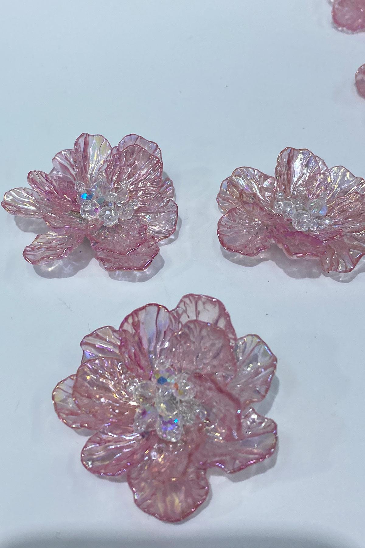 Pembe Sedef Yapraklı Kristal Boncuklu İncili Broş