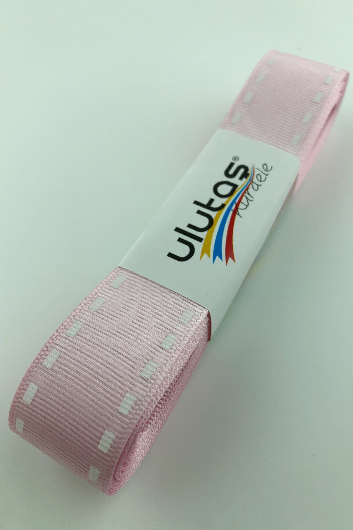 Pembe Şerit Baskılı Grogren Kurdele 2,5 cm