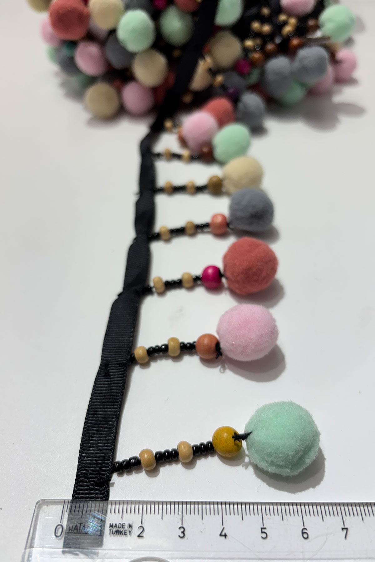 Ponpon Ahsap Boncuklu Dekoratif Şerit Antik Aplik