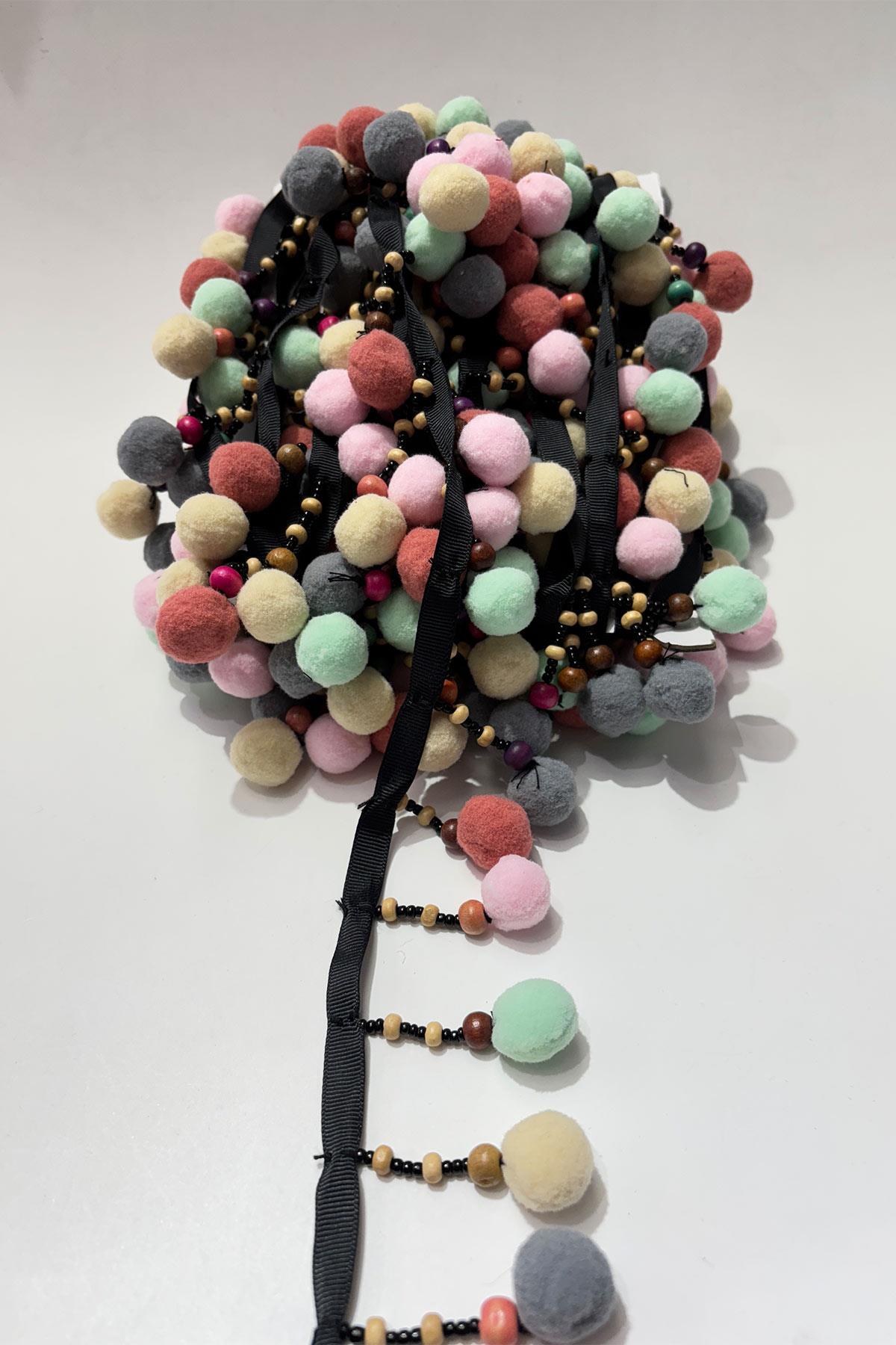 Ponpon Ahsap Boncuklu Dekoratif Şerit Antik Aplik