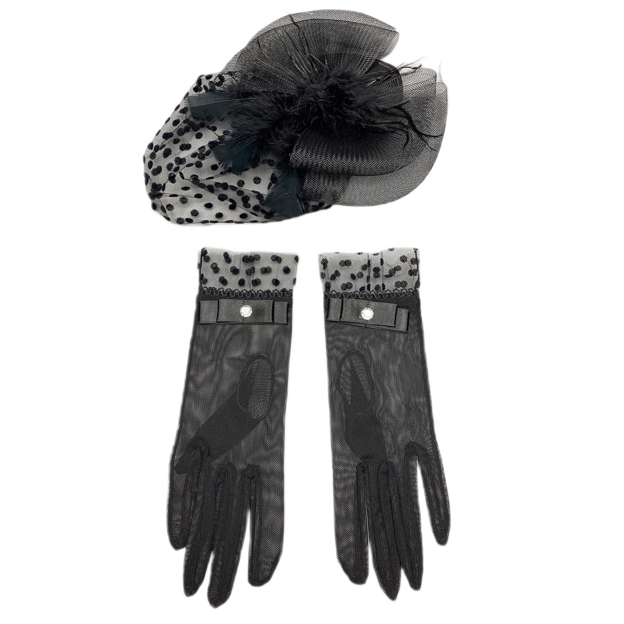 Puantiyeli Nikah Şapkası ve Gelin Eldiveni