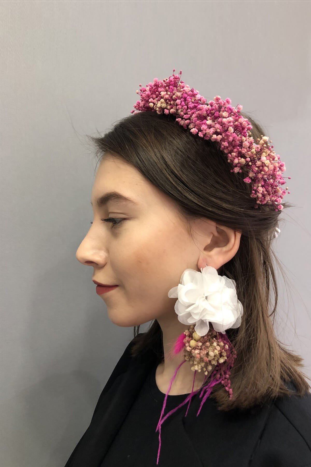 Pudra Cipsolu Taç ve Küpe Takım