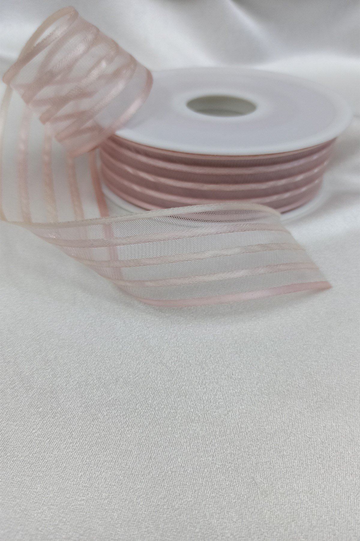 Pudra Çizgili Şifon Kurdele