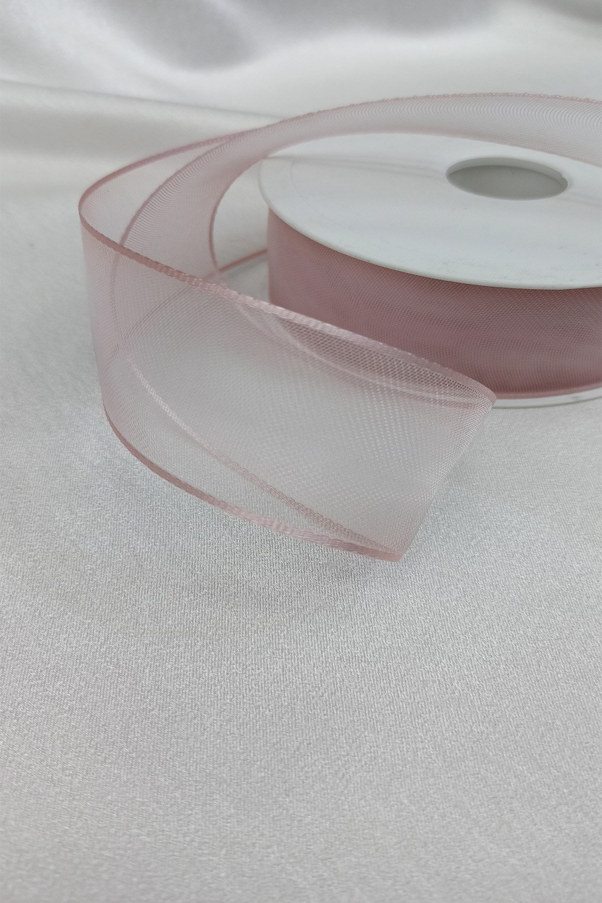 Pudra Renk Çizgili Organze Kurdele