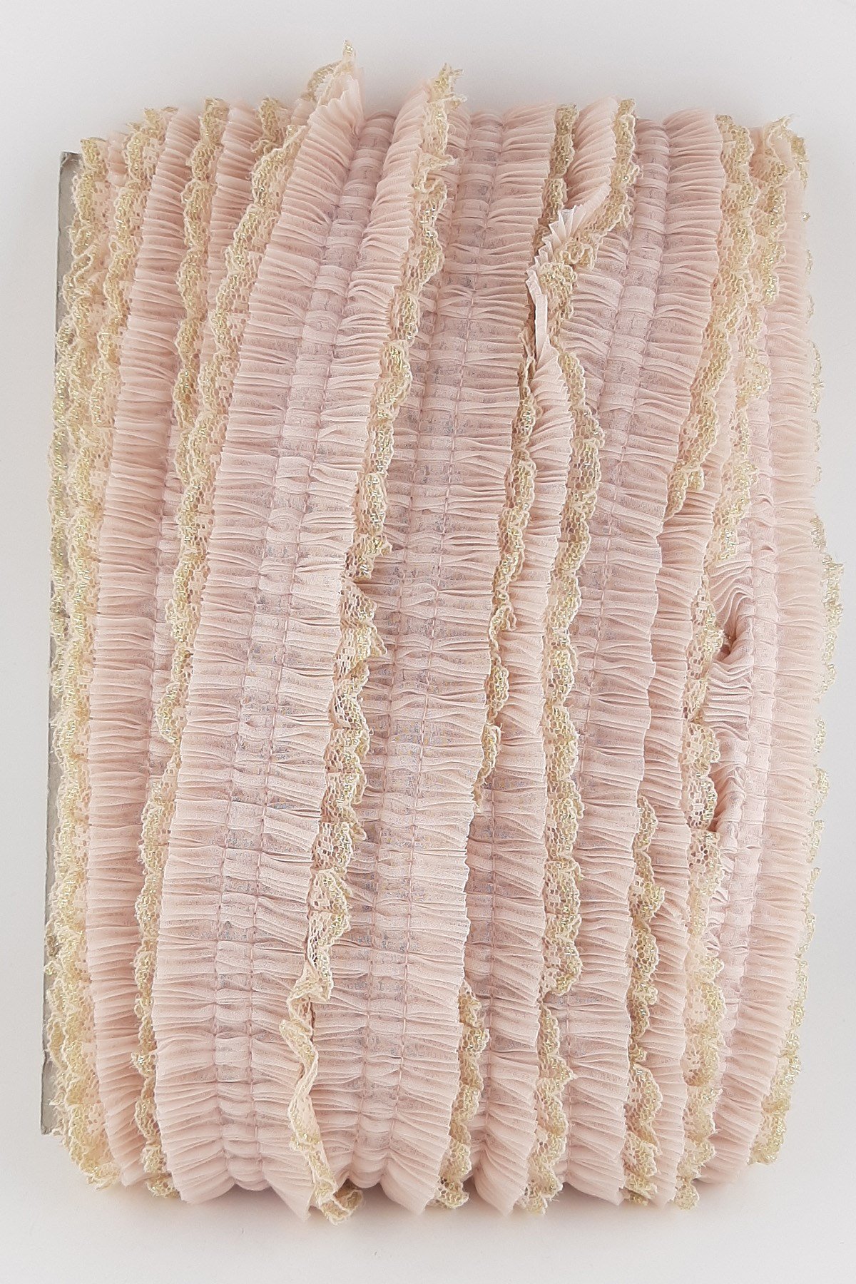 Pudra Sim Dantelli Plise Fırfır