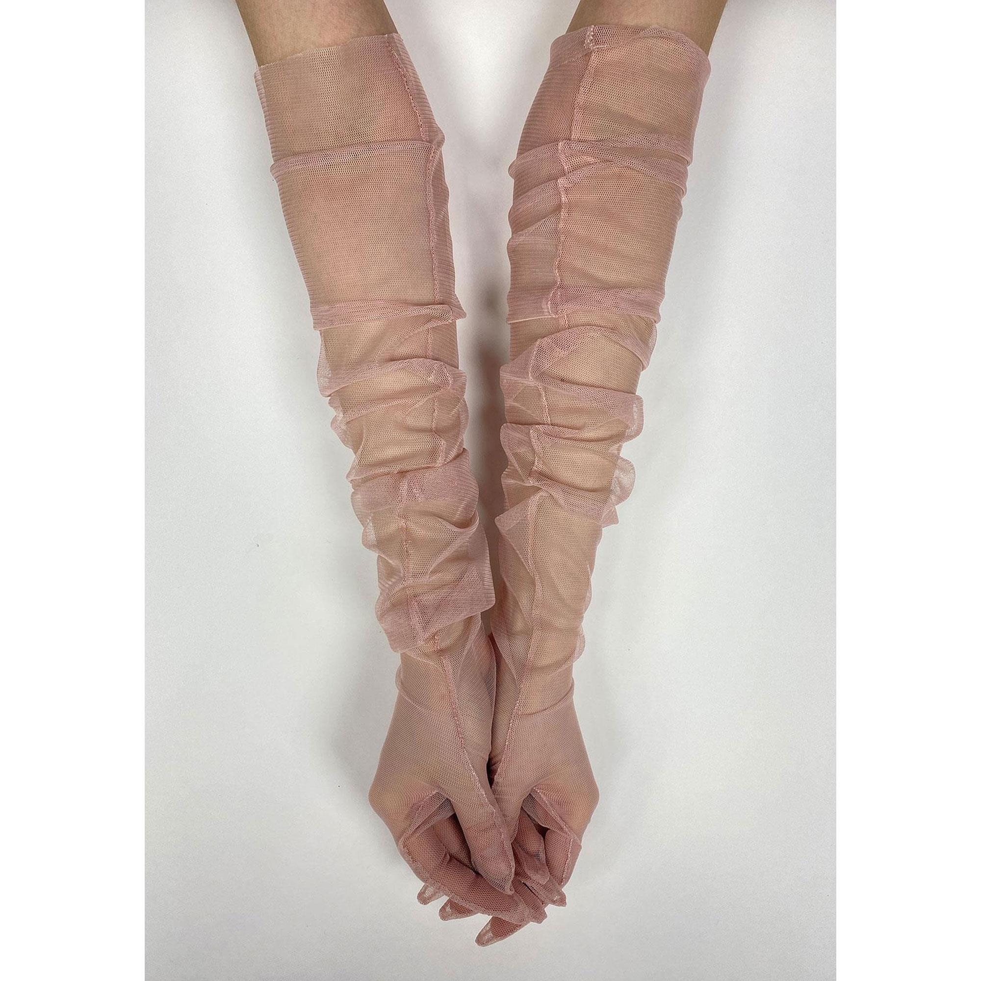 Pudra Uzun Şık Gelin Eldiveni Tül Eldiven Nikah/Düğün/Parti Eldiveni