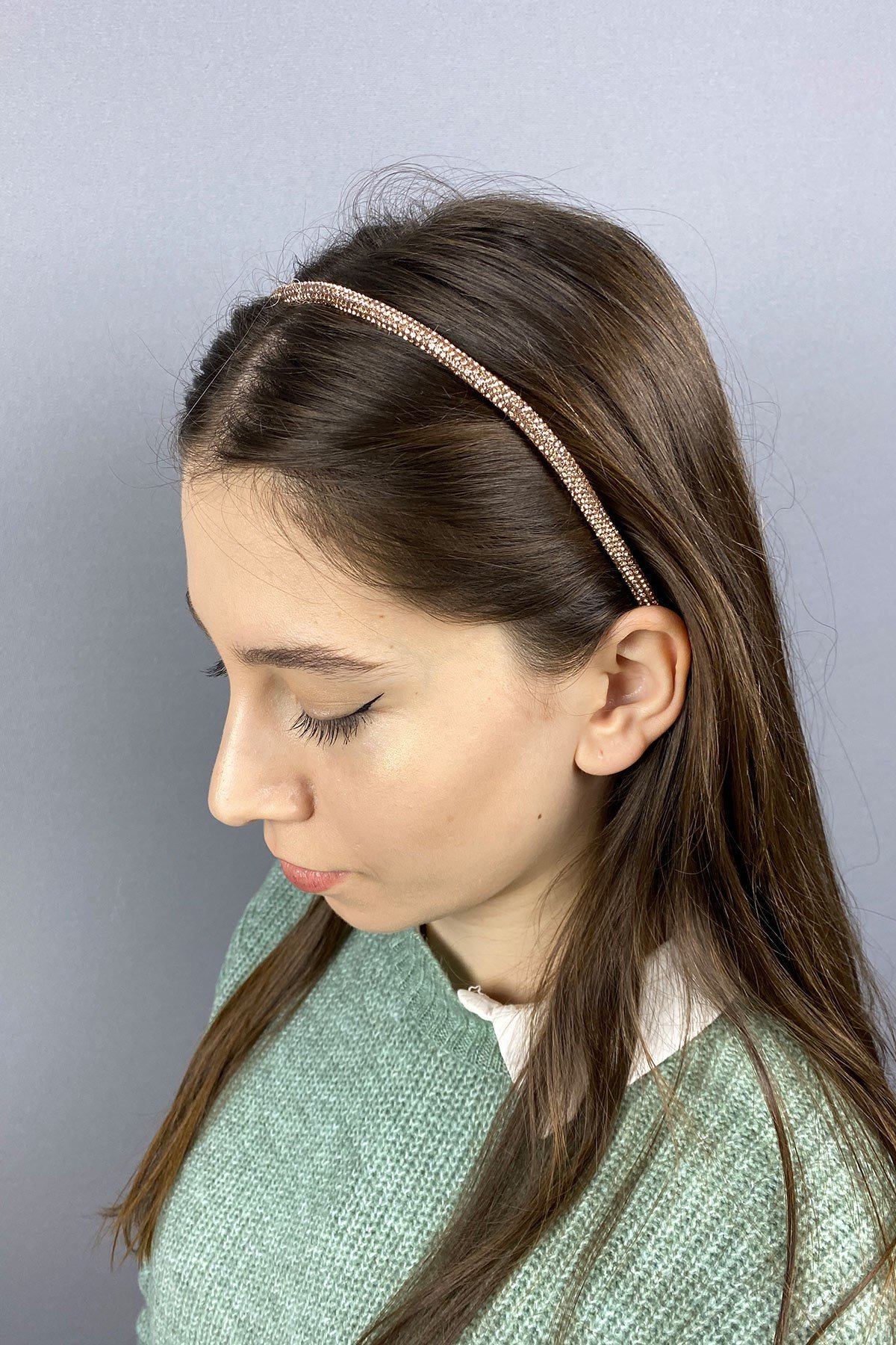 Rose Rengi Full Taşlı Taç Saç Aksesuarı