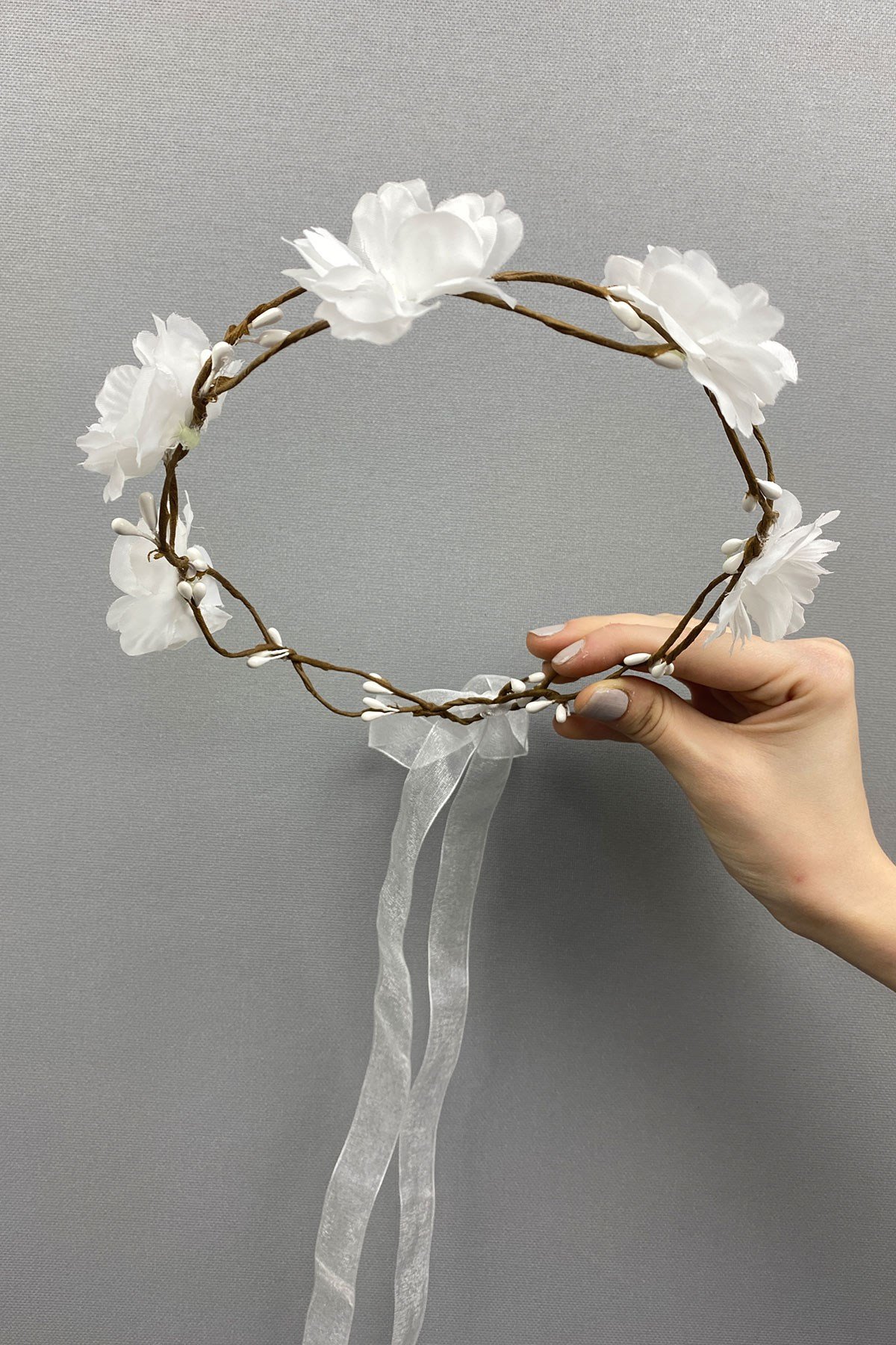 Sade Çiçekli Dış Çekim Gelin Tacı Saç Aksesuarı