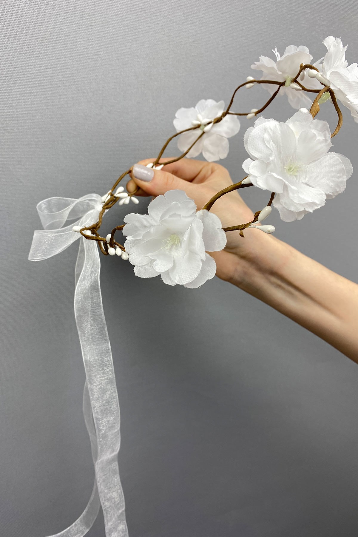 Sade Çiçekli Dış Çekim Gelin Tacı Saç Aksesuarı