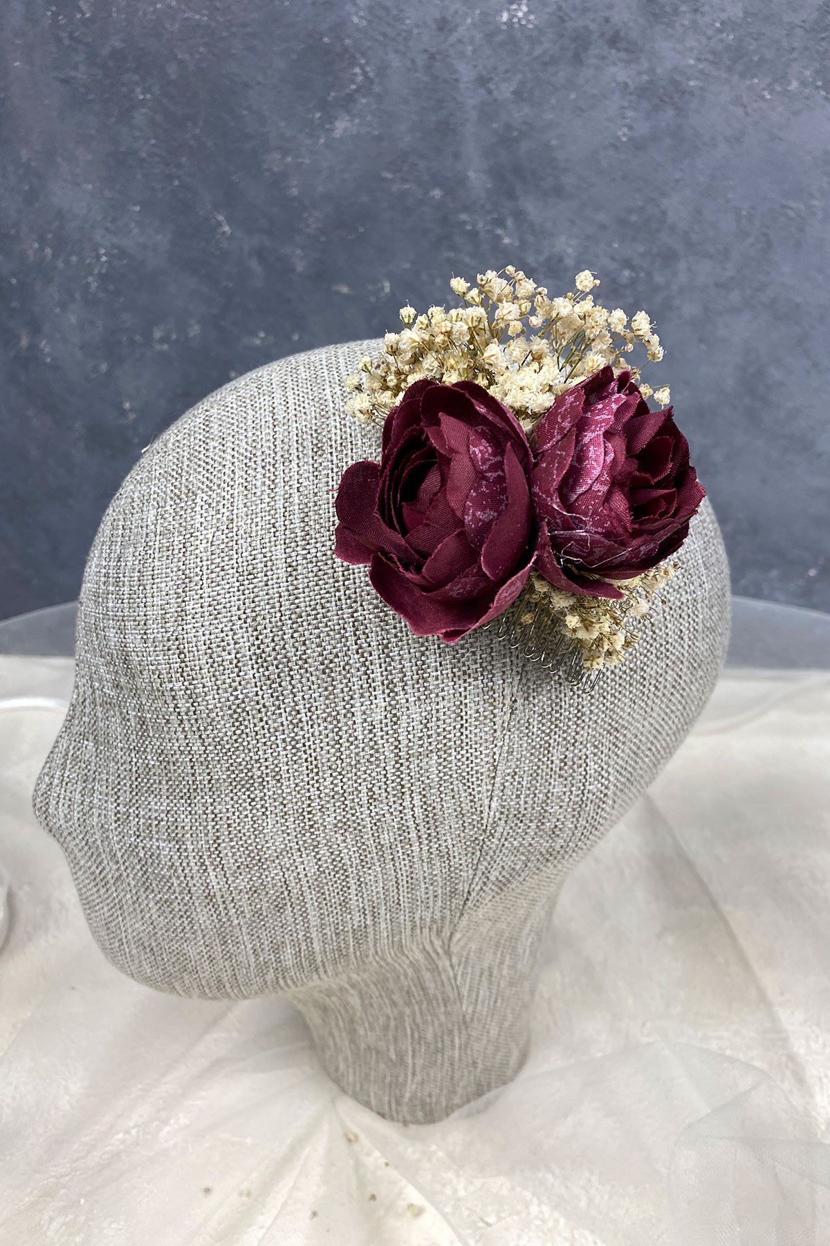 Şakayık Çiçekli Cipsolu Taraklı Saç Tokası