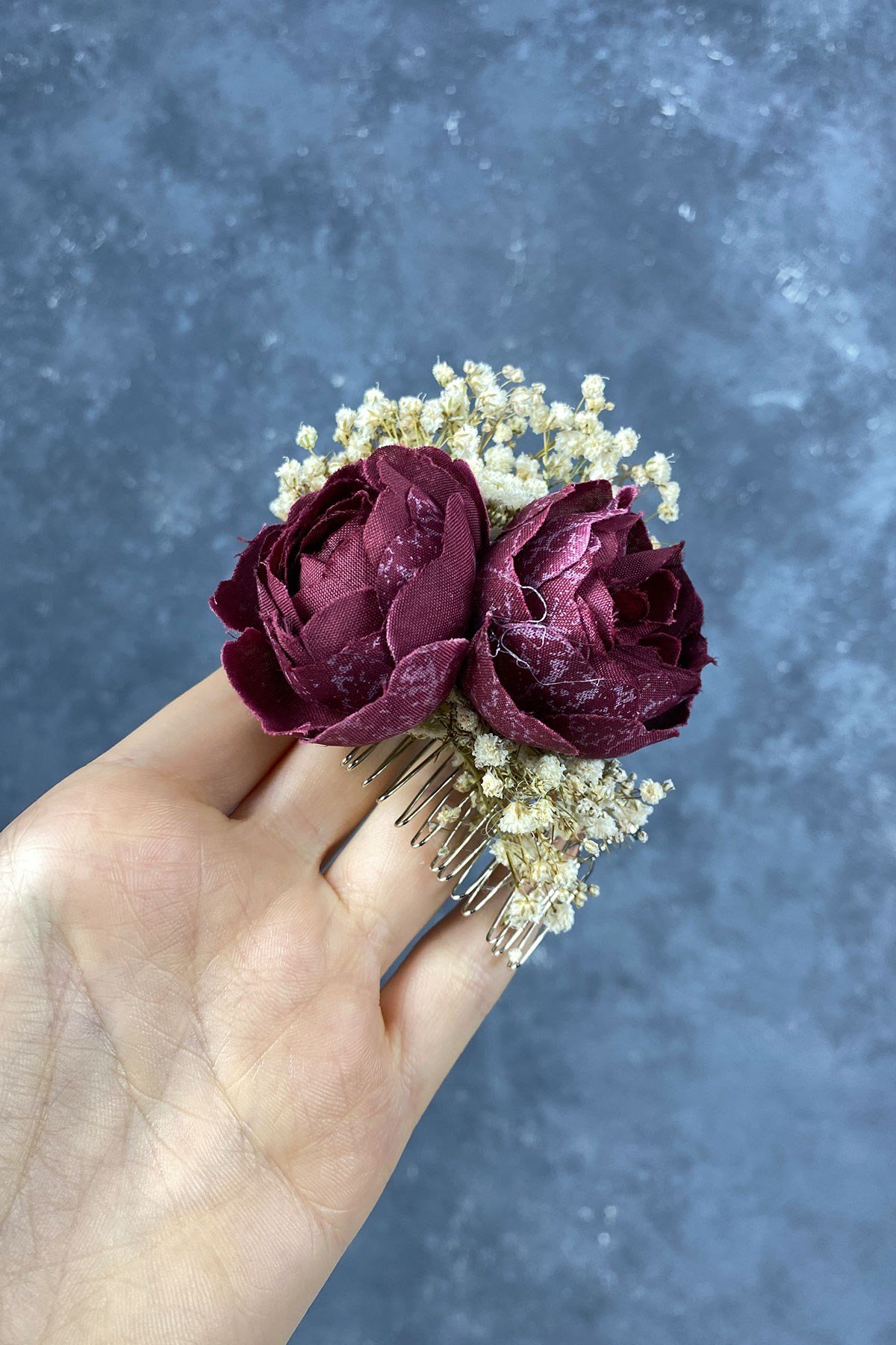 Şakayık Çiçekli Cipsolu Taraklı Saç Tokası