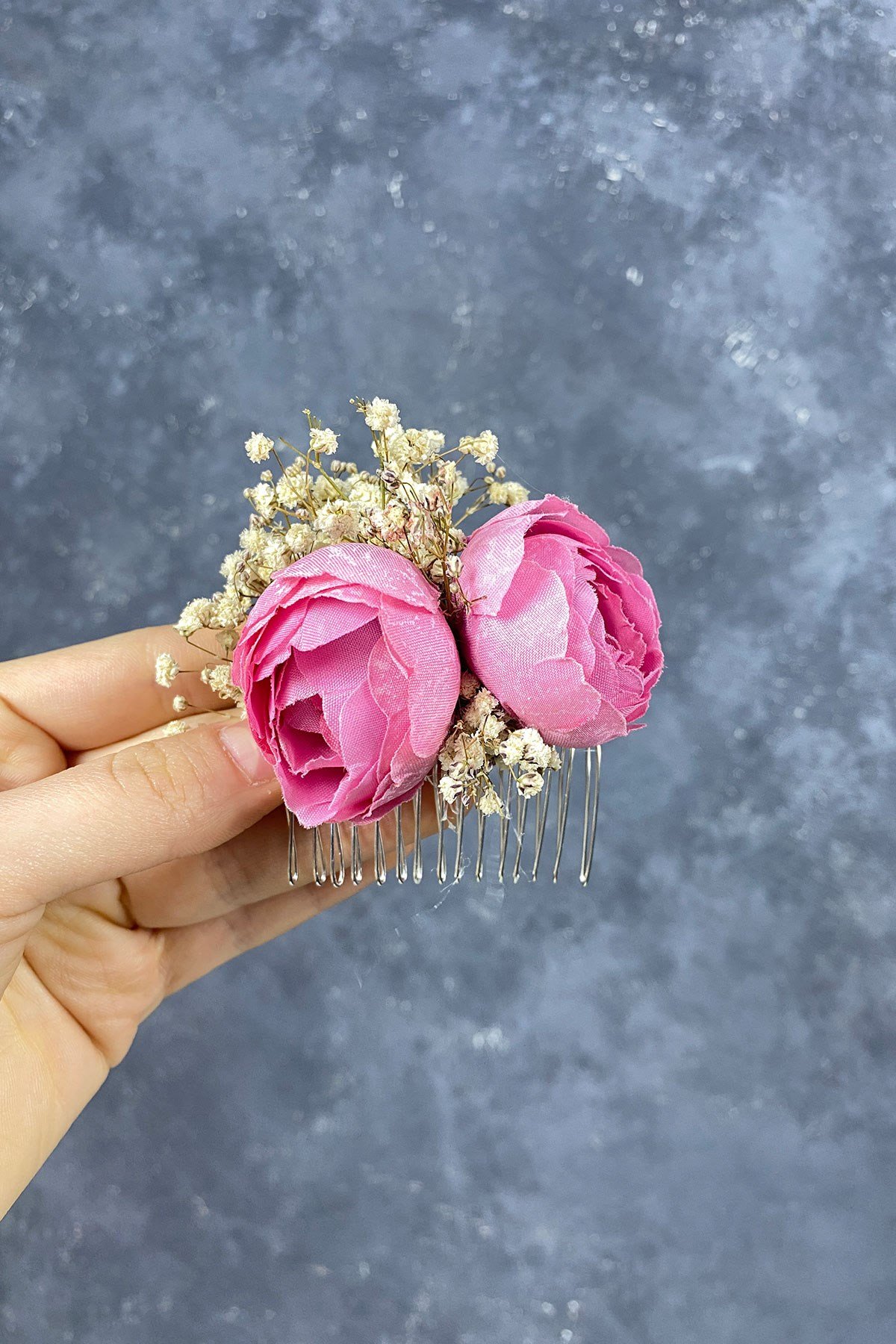 Şakayık Çiçekli Cipsolu Taraklı Saç Tokası