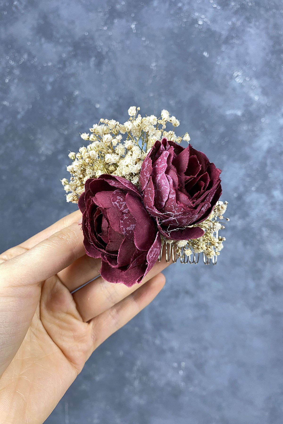 Şakayık Çiçekli Cipsolu Taraklı Saç Tokası